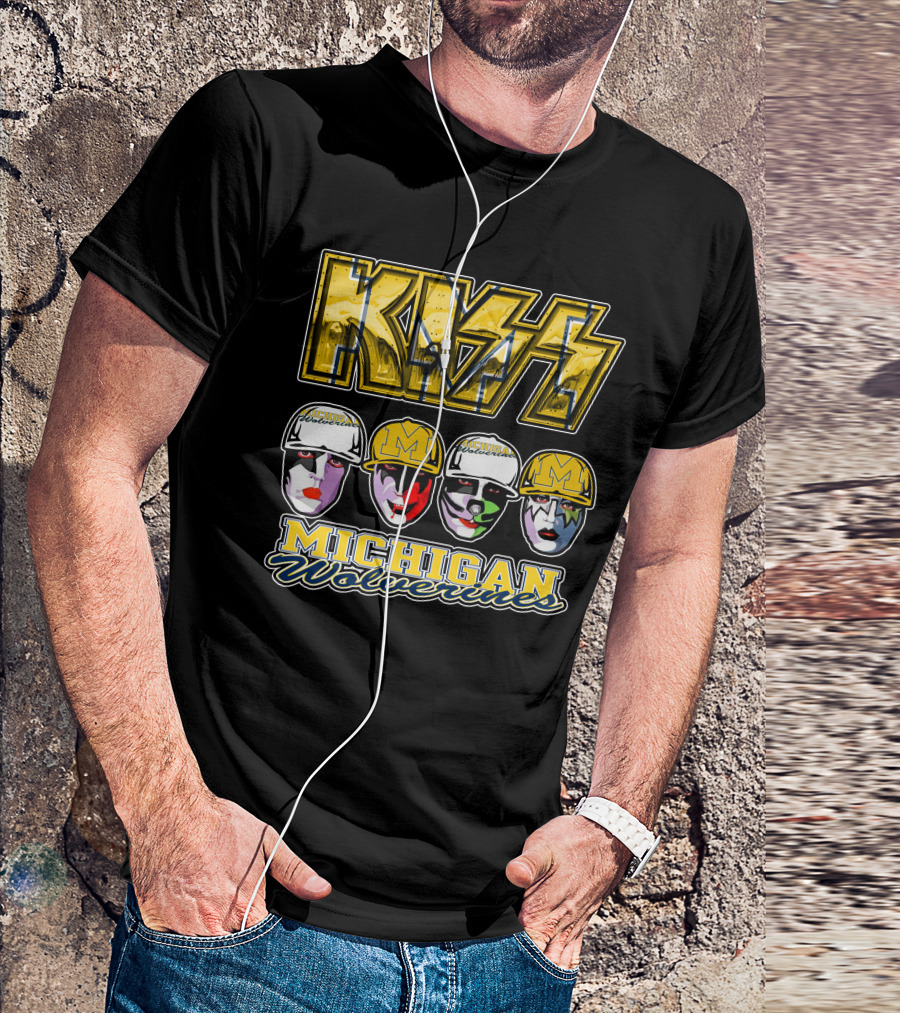 KISS Michigan Wolverines Faces In Helmets T-Shirt