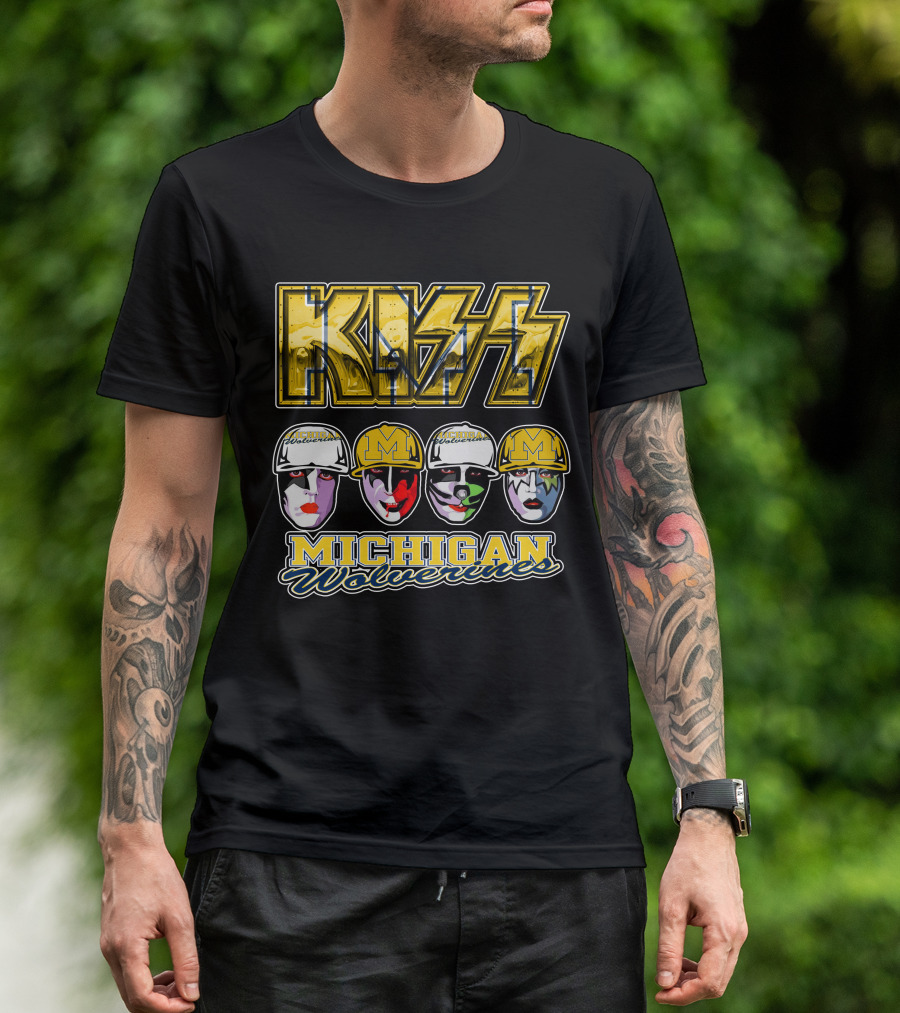 KISS Michigan Wolverines Faces In Helmets T-Shirt