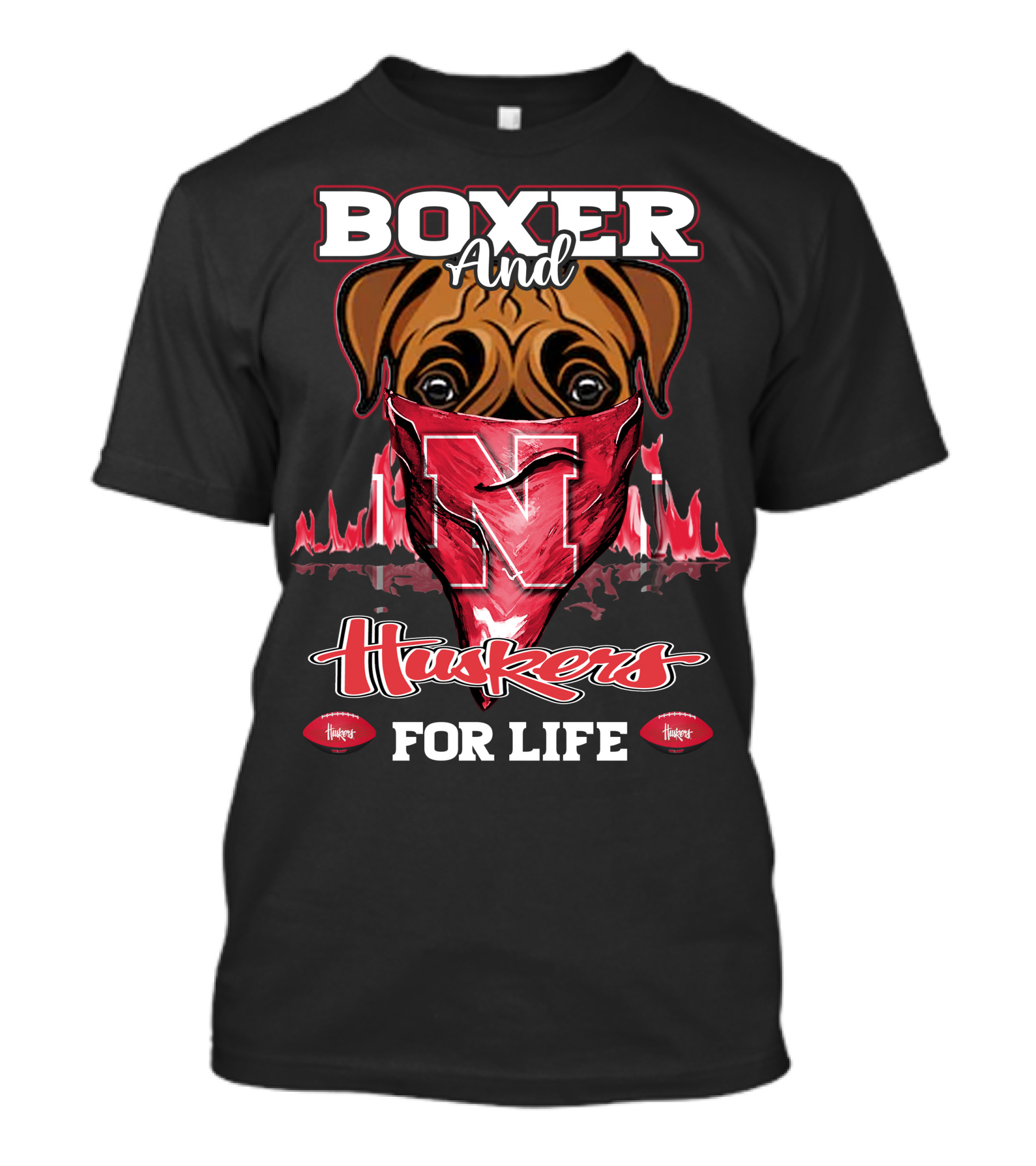 Boxer And Huskers For Life Nebraska Cornhuskers Football T-Shirt