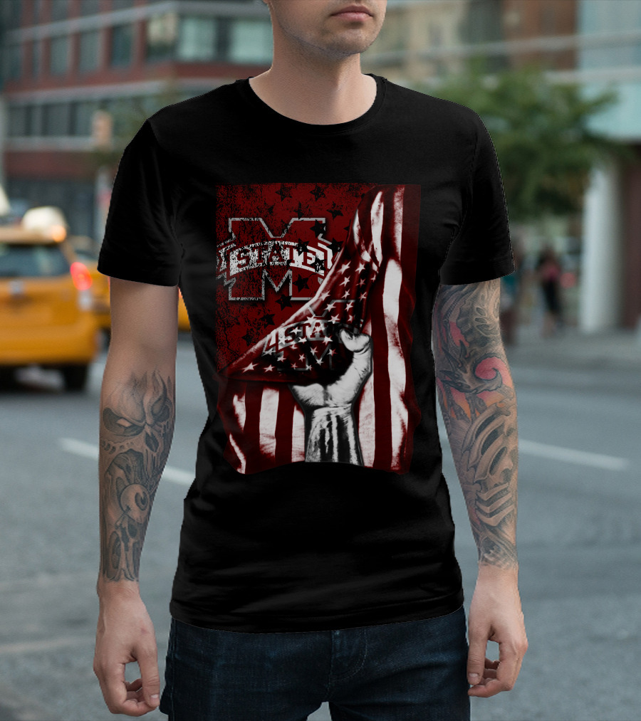 Mississippi State Bulldogs American Flag Fist T-Shirt