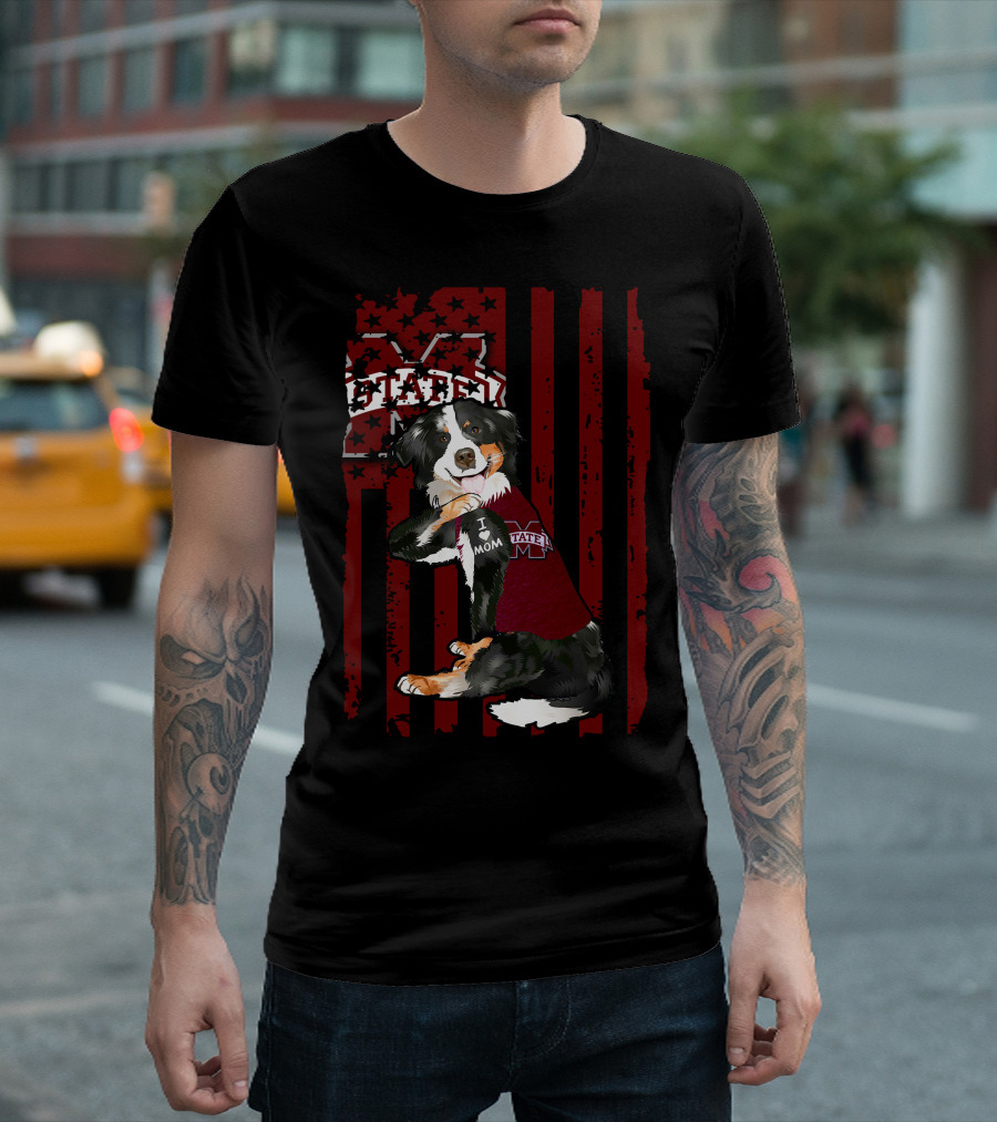 Mississippi State Bulldogs Border Collie with Team Spirit Flag T-Shirt