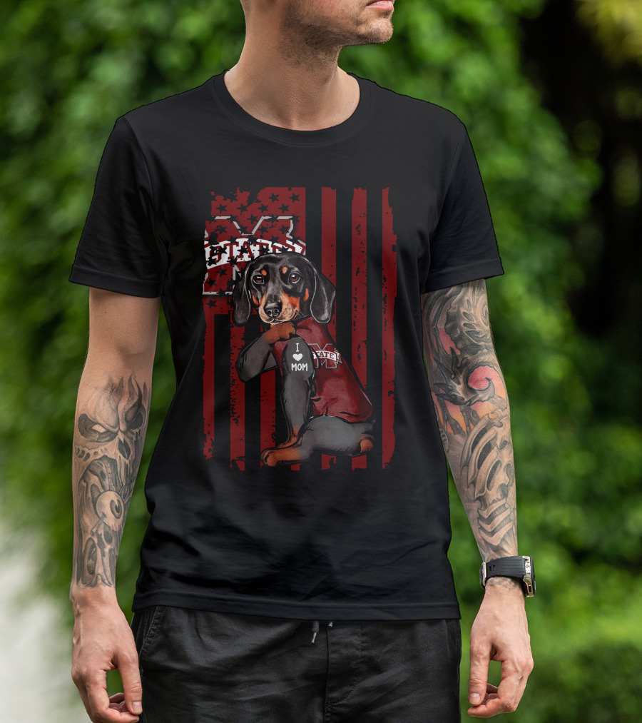 Mississippi State Bulldogs Dachshund I Love Mom T-Shirt