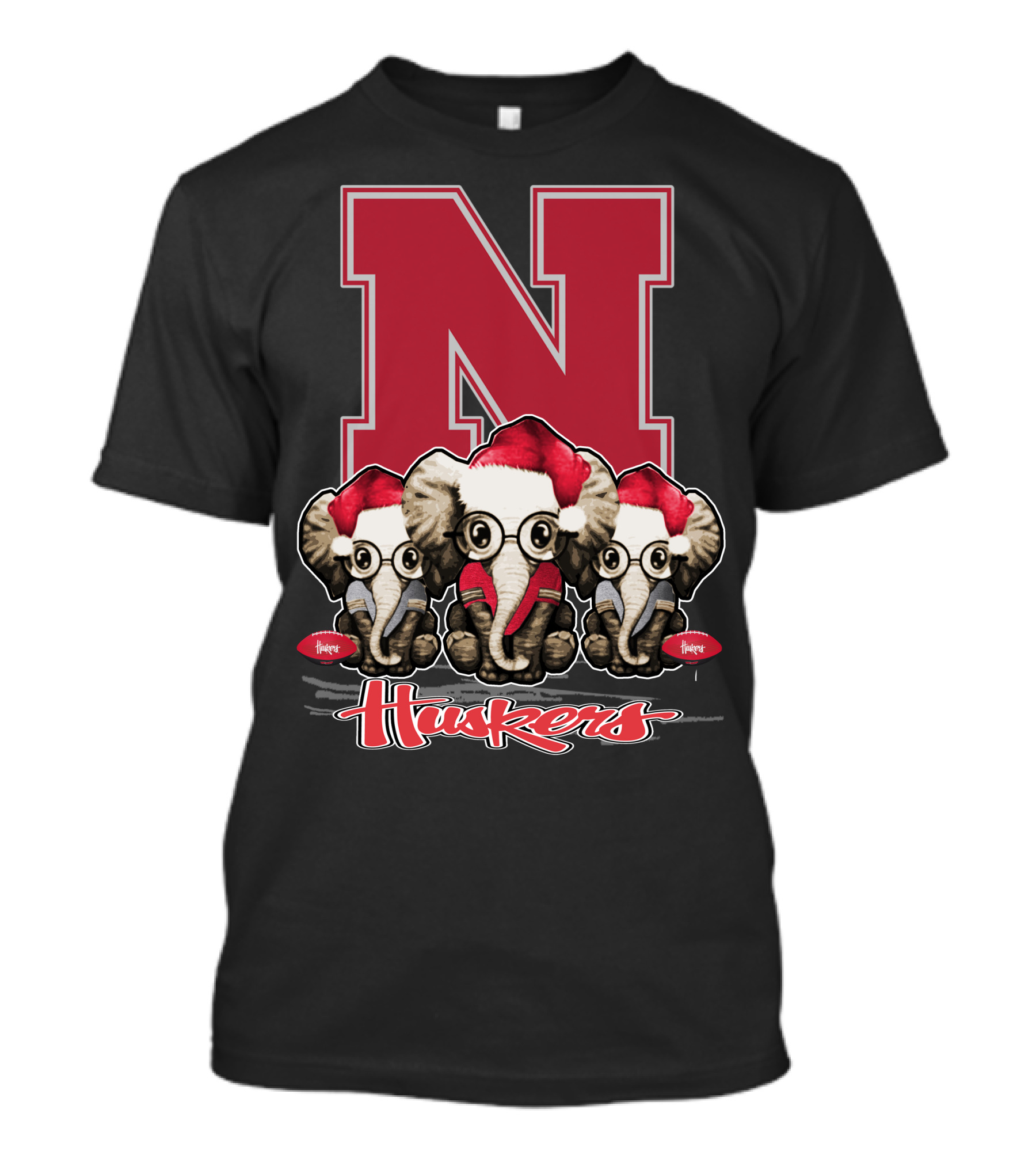 Elephan Xmas Nebraska Huskers Santa Hat Trio T-Shirt