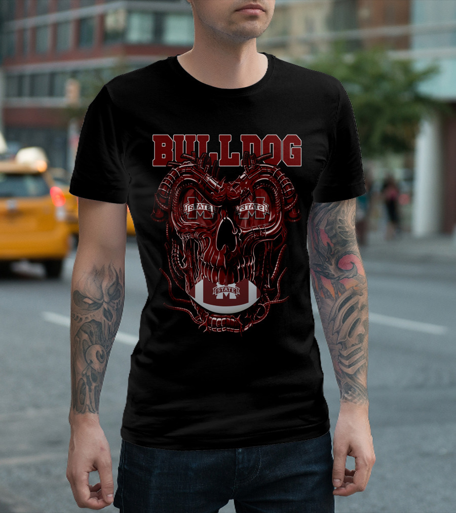 Bulldog Dragonskull Mississippi State M Football T-Shirt
