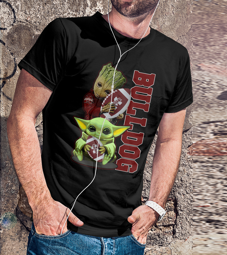 Grzd Mississippi State Bulldogs Groot Baby Yoda Football T-Shirt