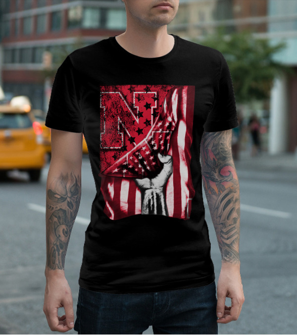 Nebraska Cornhuskers American Flag N Stars Power Symbol T-Shirt