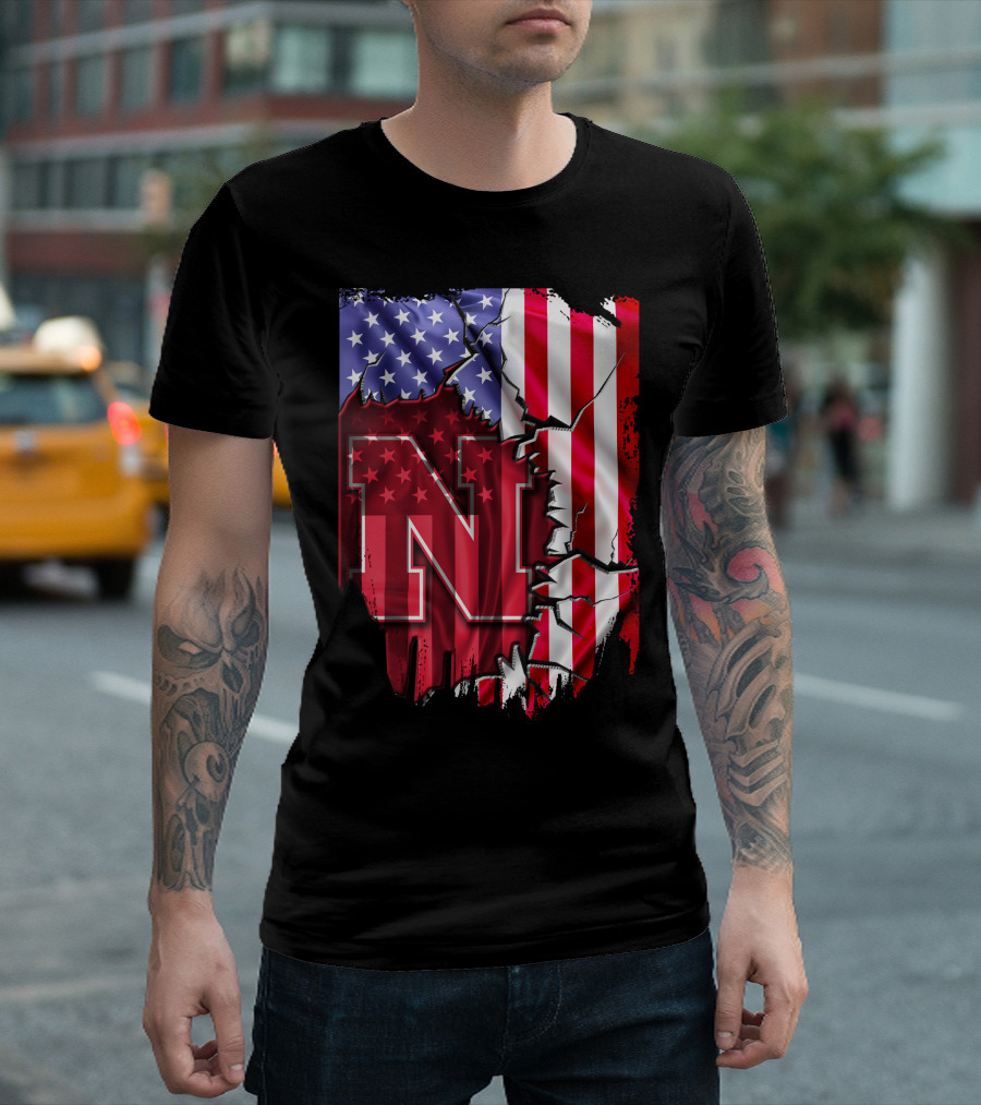 Nebraska Cornhuskers American Flag N T-Shirt