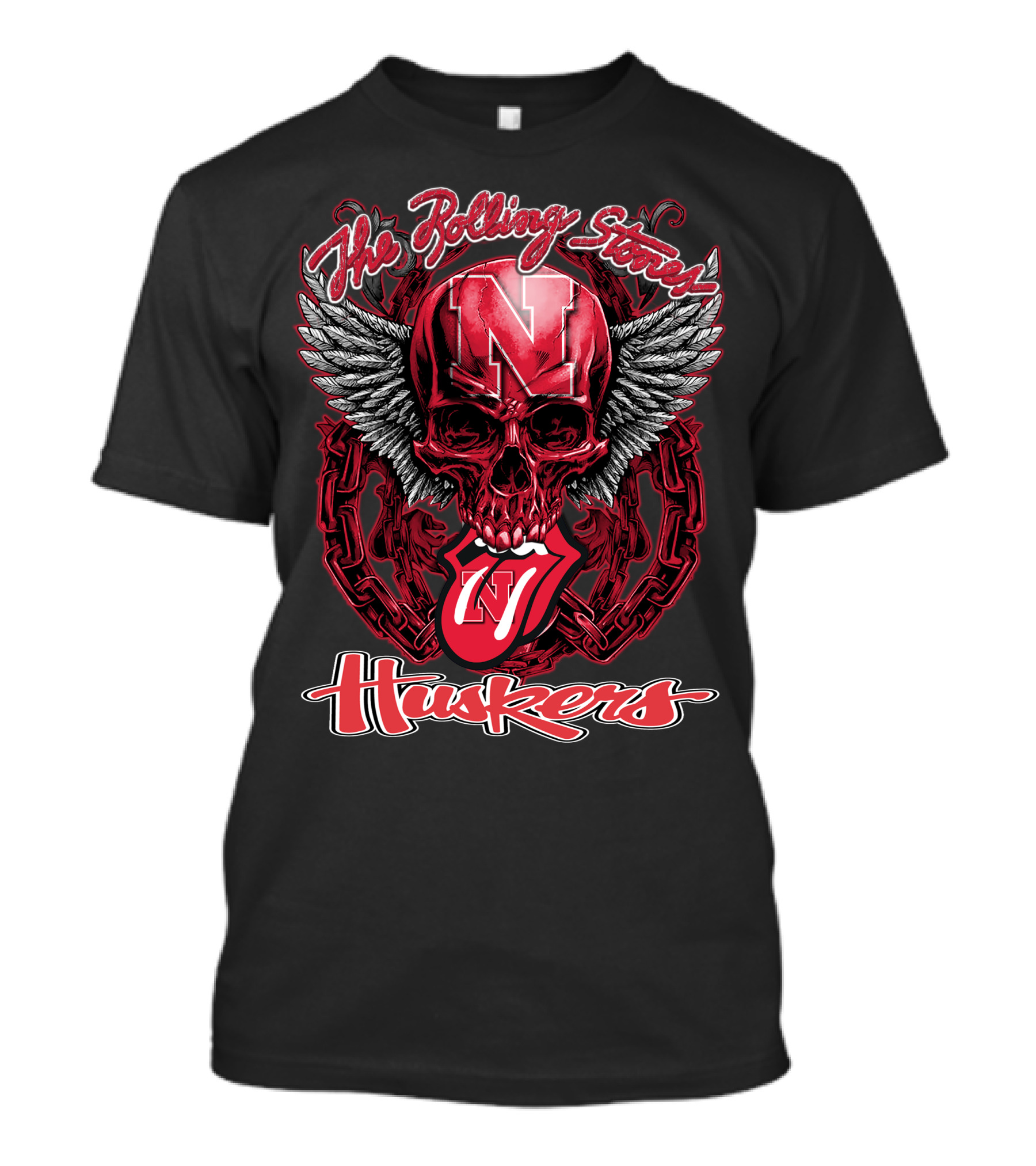 The Rolling Stones Nebraska Huskers Skull With Wings And Tongue T-Shirt