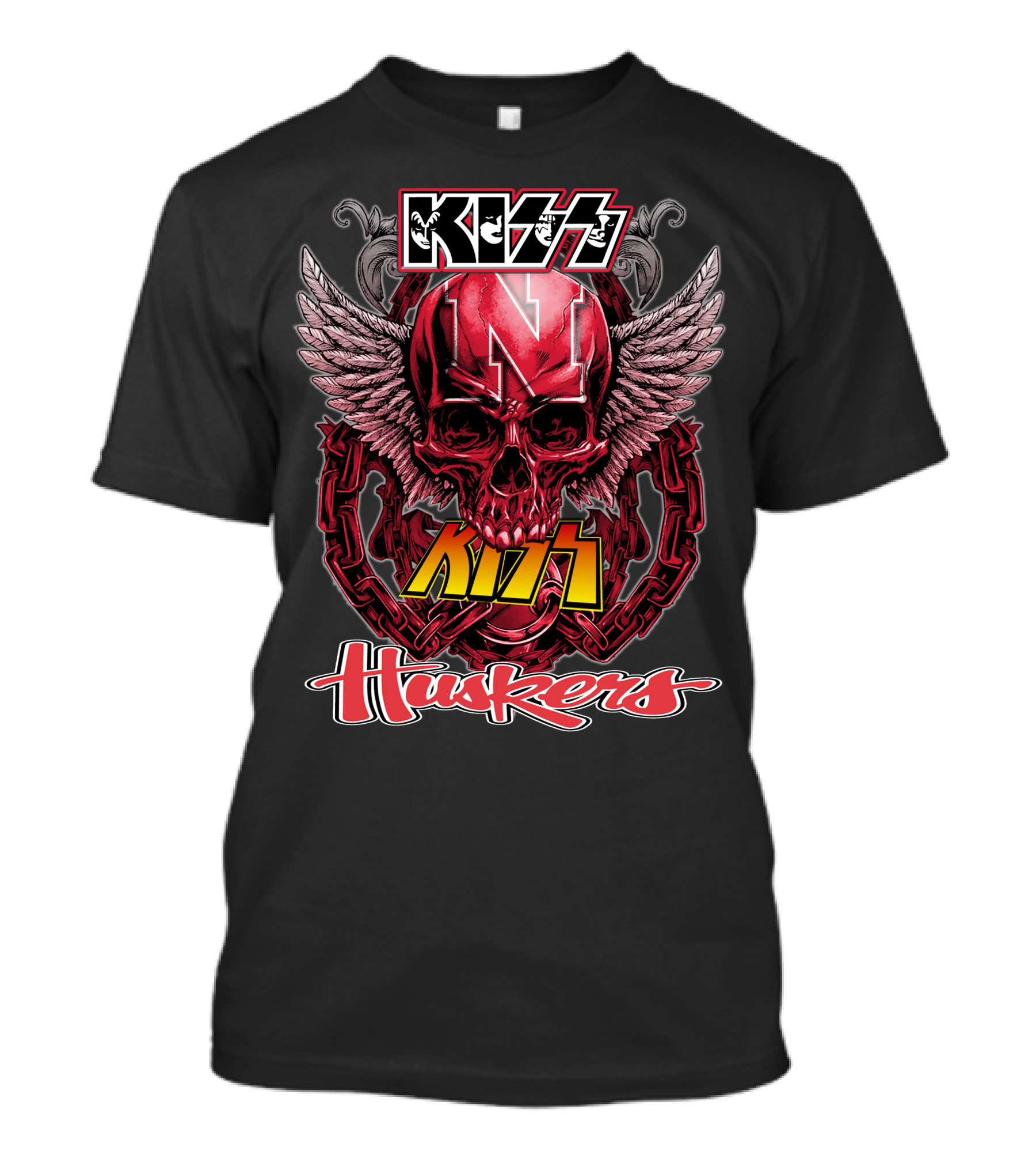 KISS Nebraska Huskers Winged Skull T-Shirt