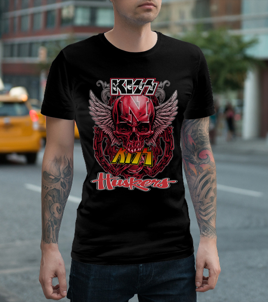 KISS Nebraska Huskers Winged Skull T-Shirt
