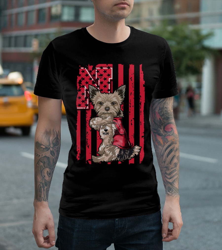 Yorkshire Terrier I Love Mom Nebraska Cornhuskers N Stripe T-Shirt