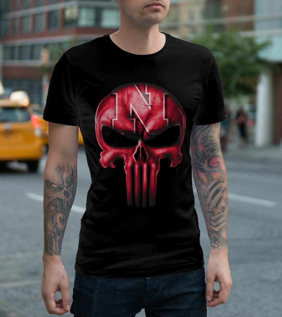 Skull Punisher Logo Nebraska Cornhuskers N T-Shirt