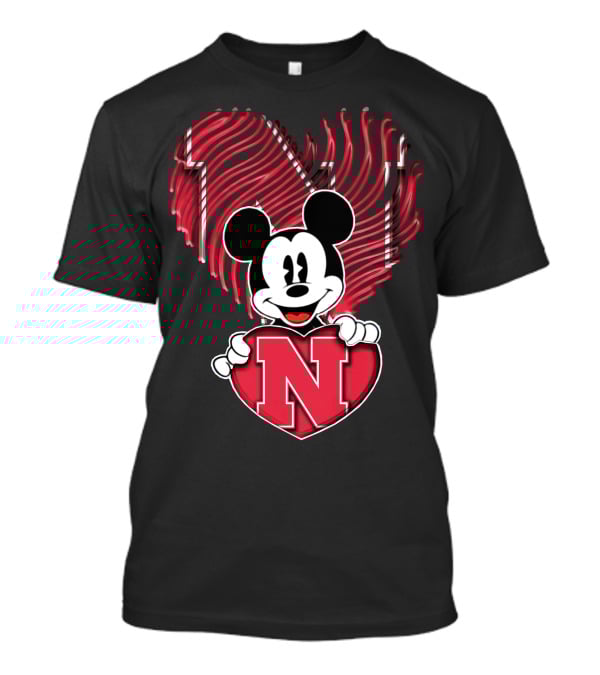 Mickey Mouse Nebraska Cornhuskers Heart Fan T-Shirt