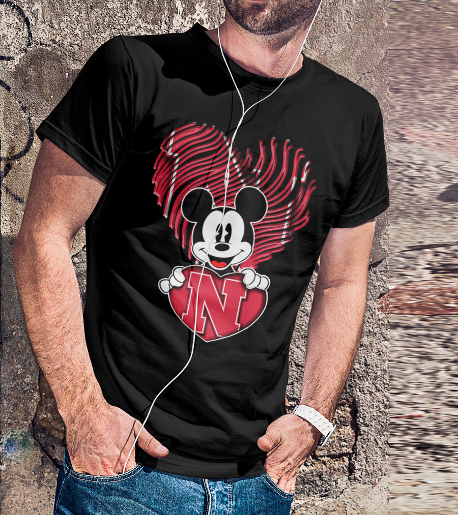 Mickey Mouse Nebraska Cornhuskers Heart Fan T-Shirt