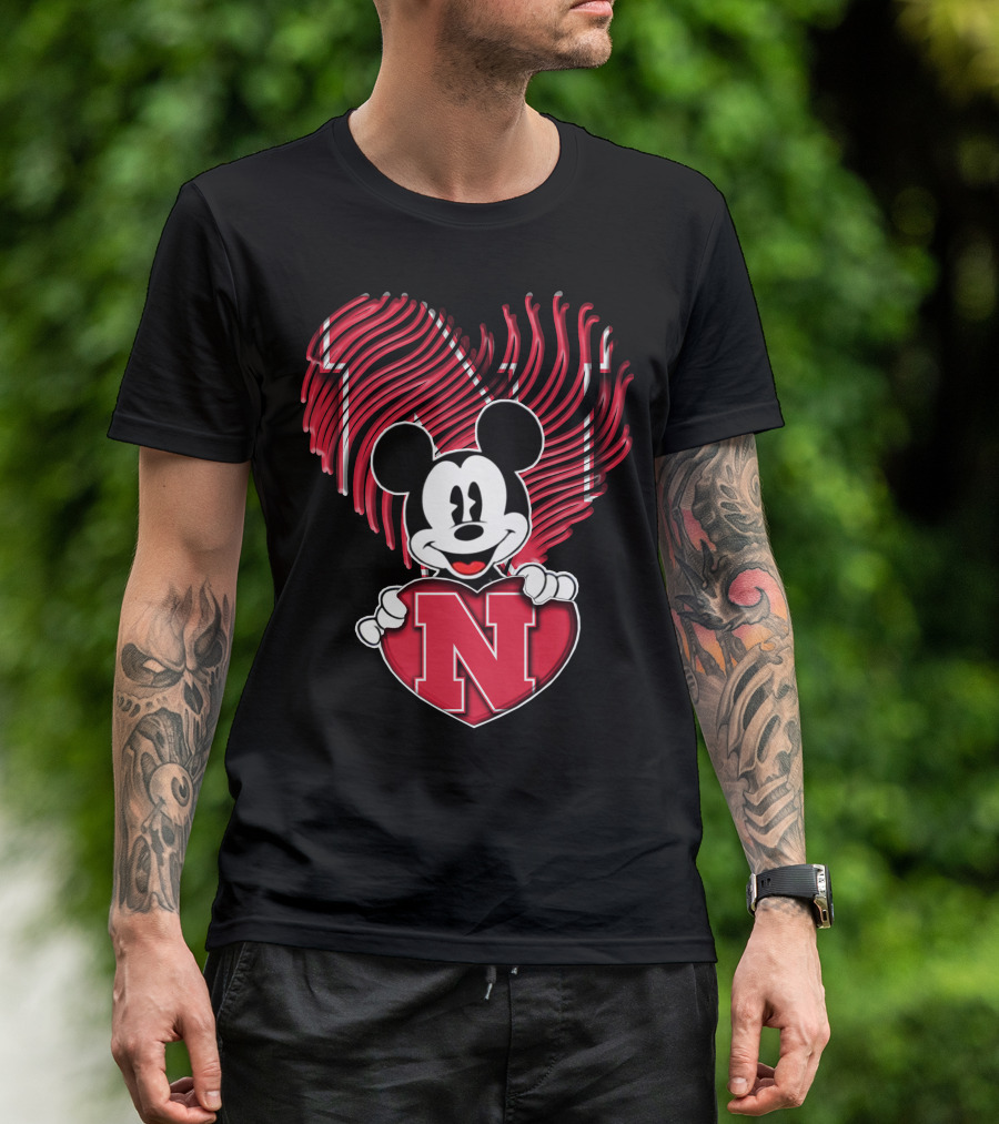 Mickey Mouse Nebraska Cornhuskers Heart Fan T-Shirt