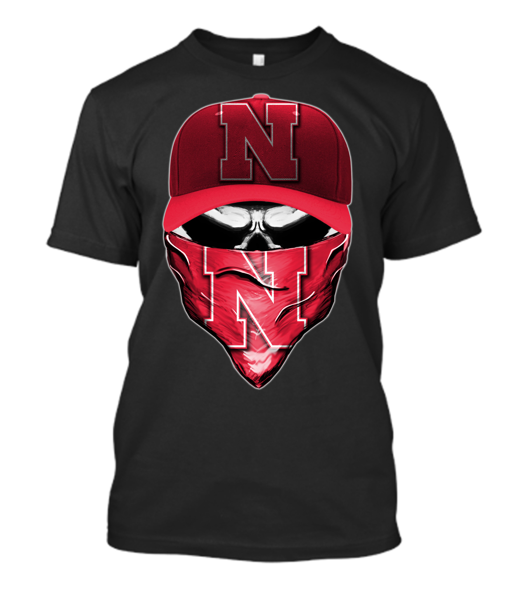 Skull Bandana Cap Nebraska Cornhuskers N T-Shirt