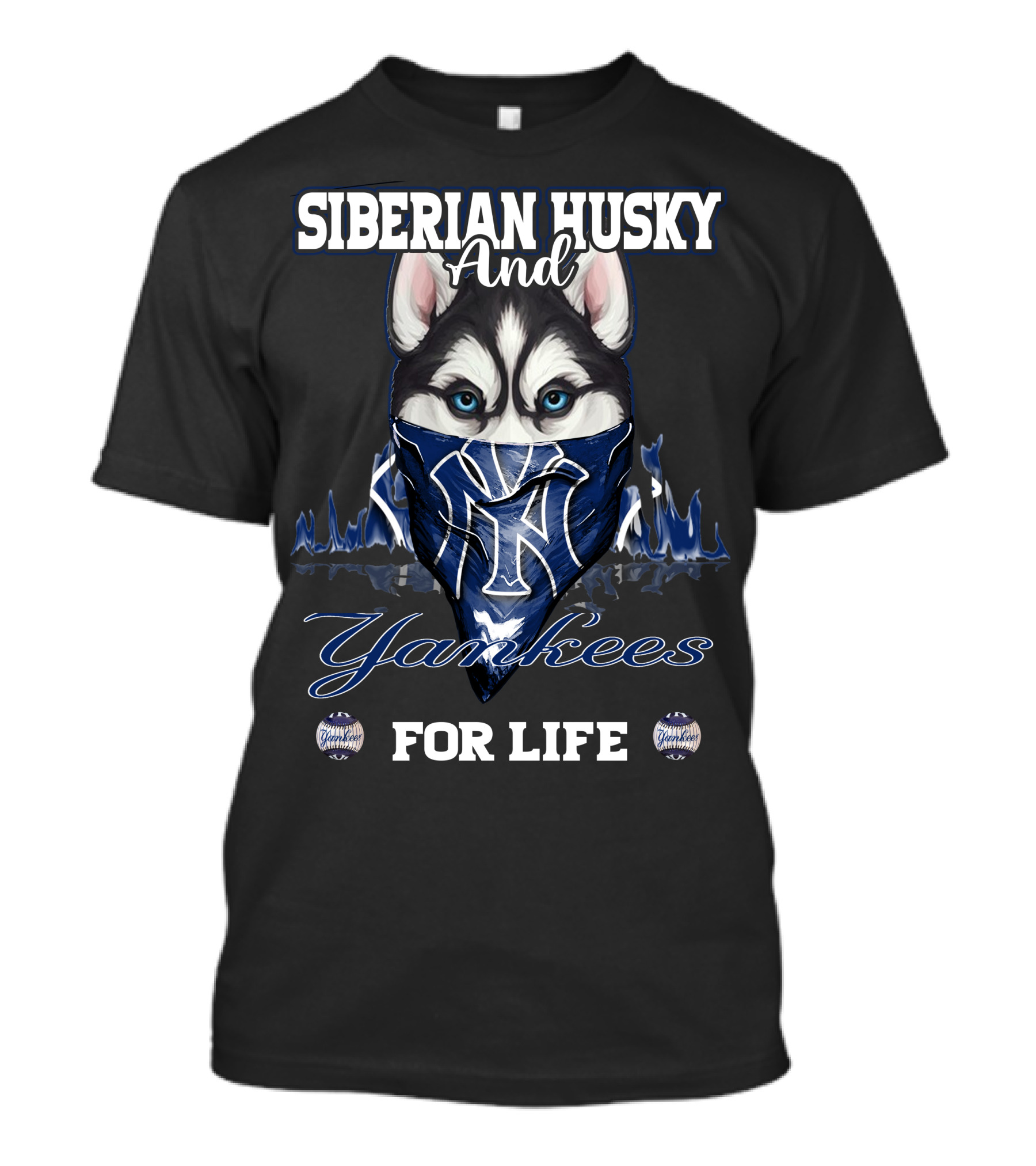 Siberian Husky And Yankees For Life T-Shirt