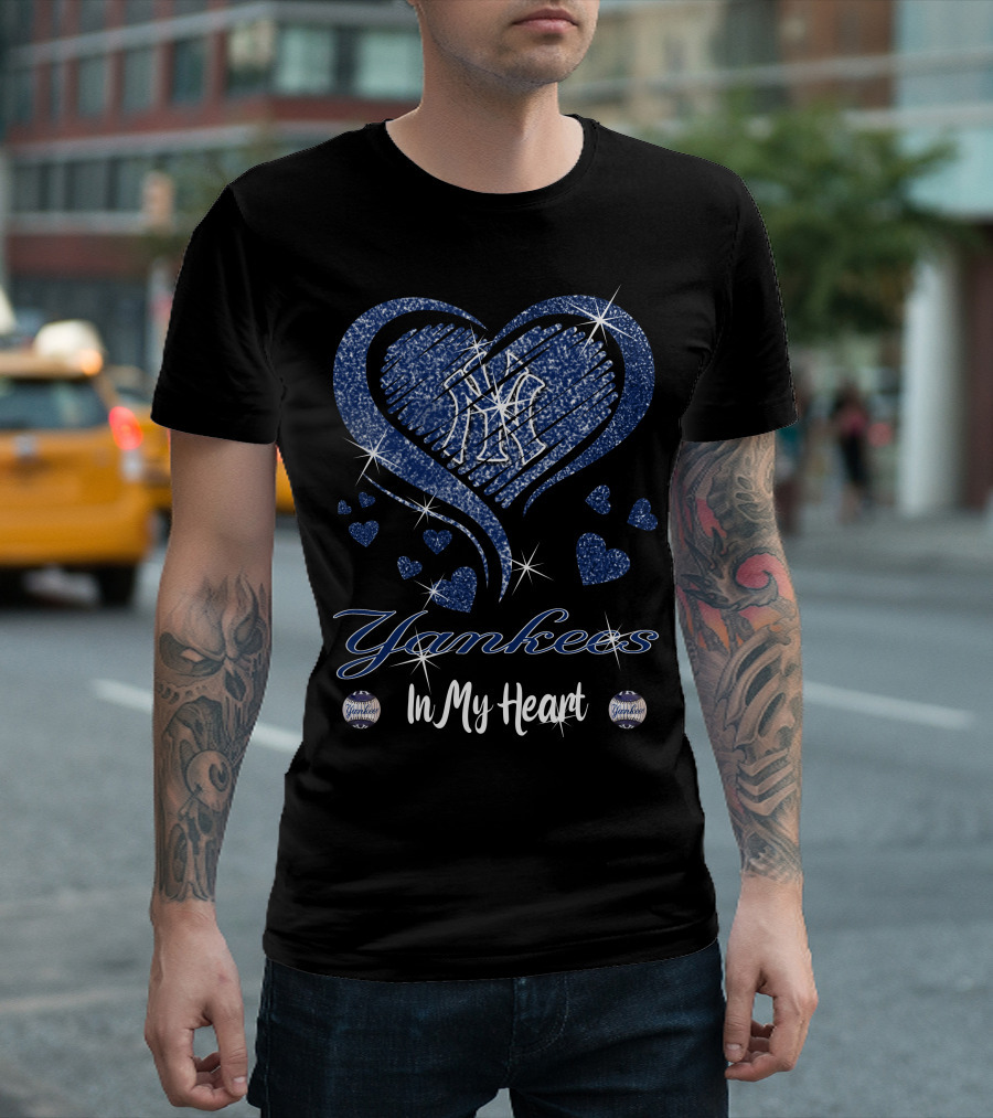 Yankees In My Heart Sparkling Glitter Logo Hearts T-Shirt
