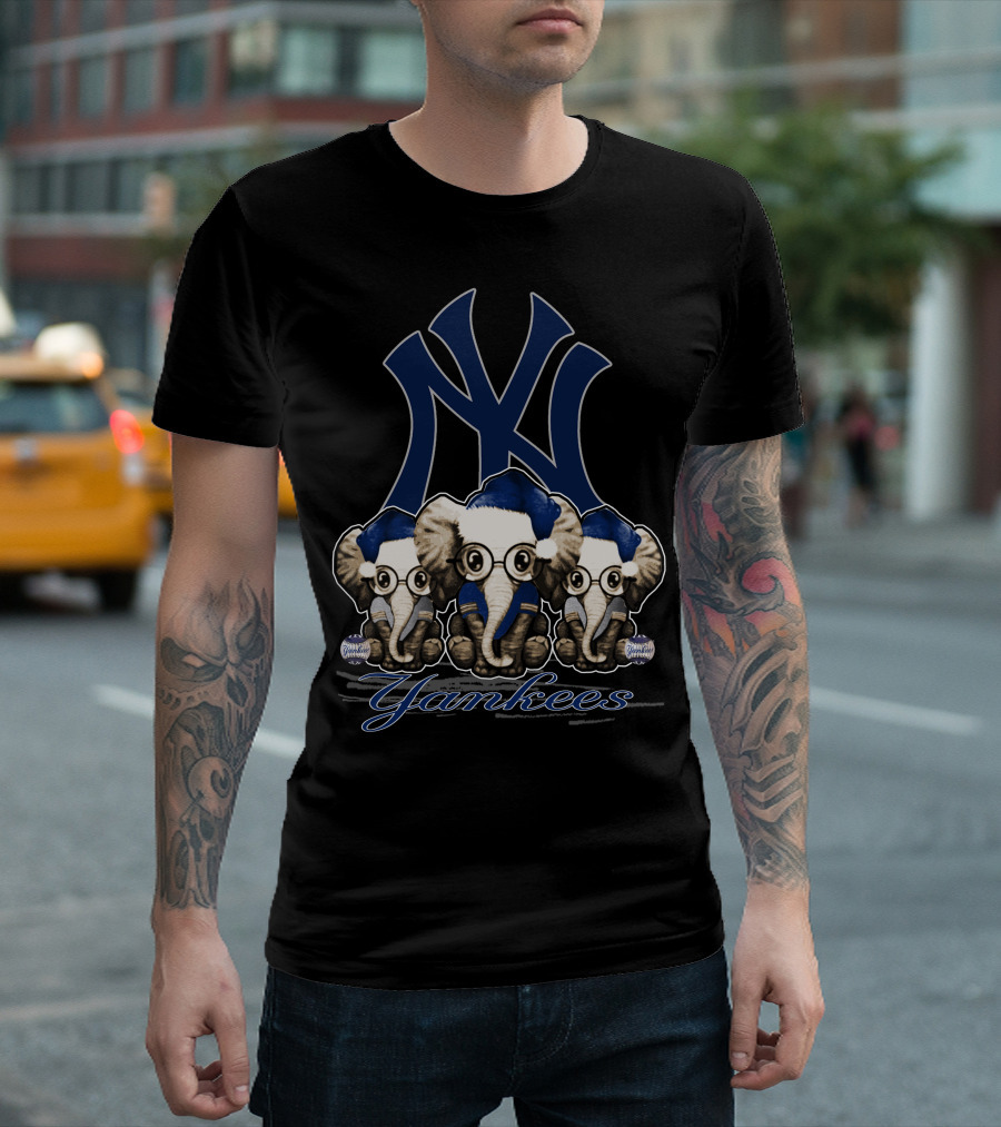 Elephant Xmas New York Yankees Blue Santa Hat Trio T-Shirt