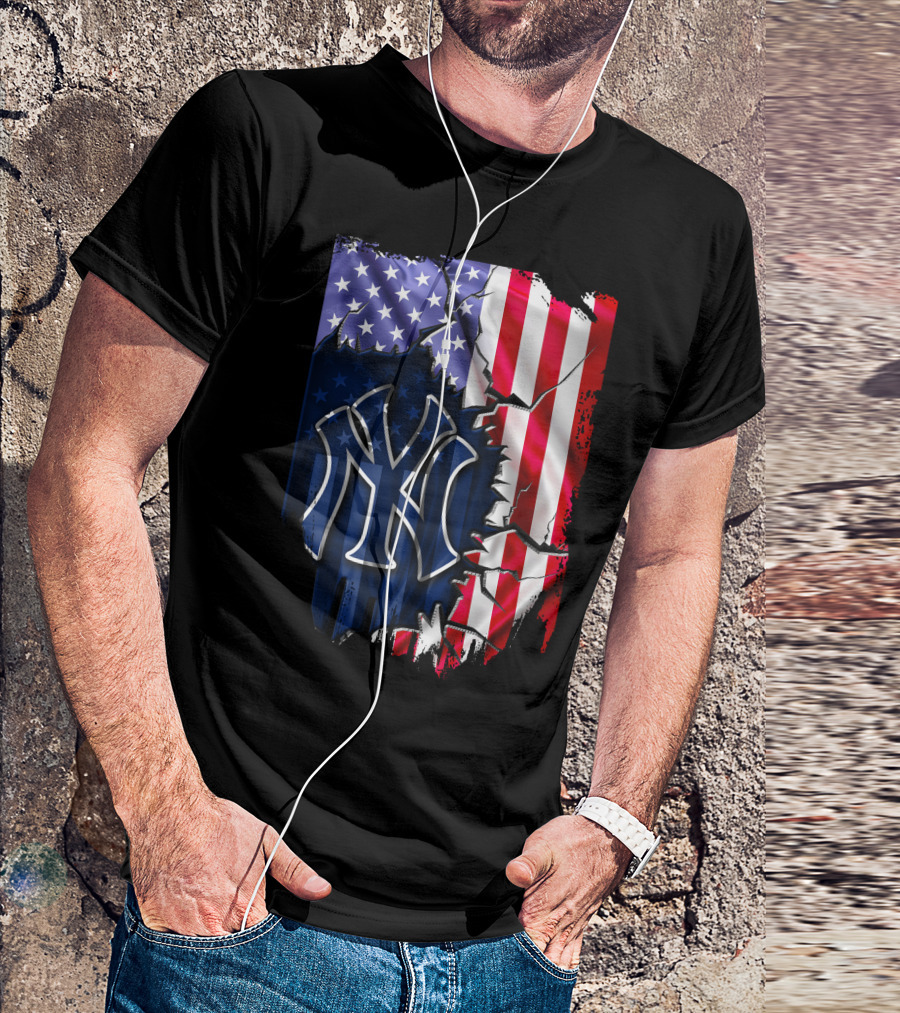 Flag New York Yankees American Pride Rip T-Shirt