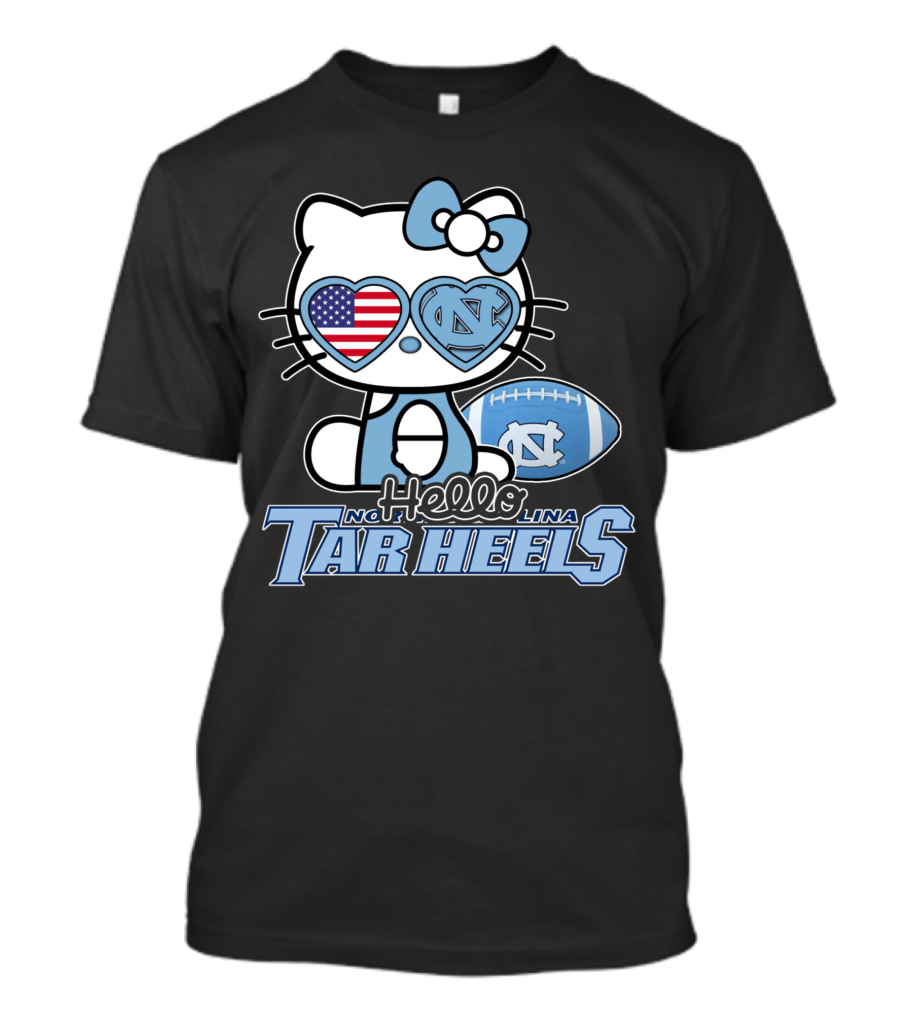 Hello Kitty North Carolina Tar Heels Football American Flag Heart T-Shirt