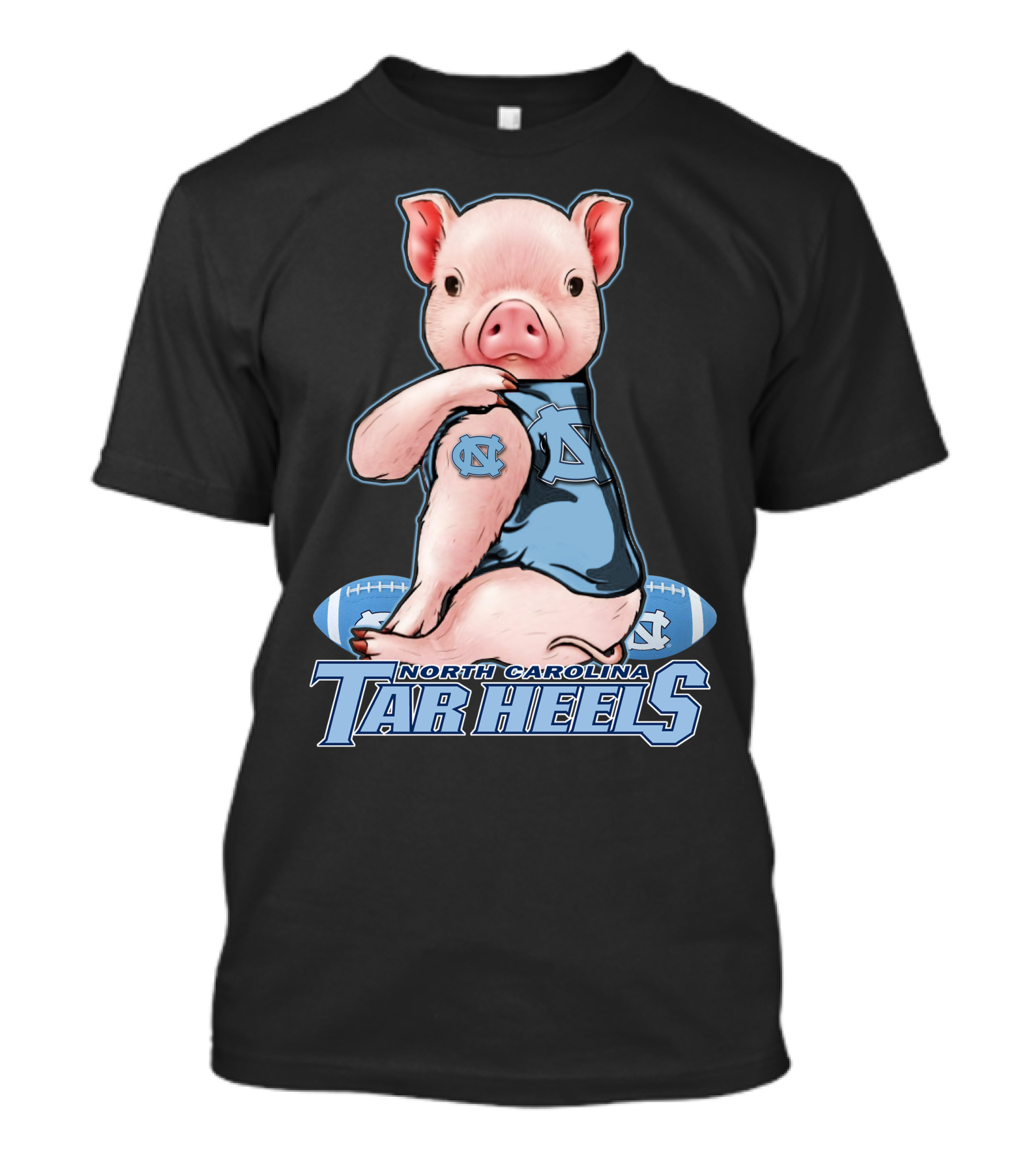 North Carolina Tar Heels Pig With Football And Team T-Shirt