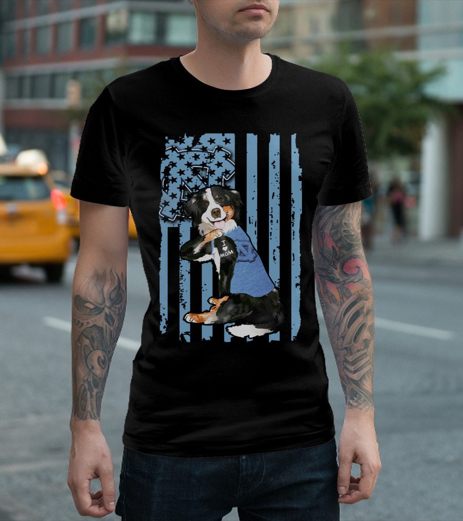 Border Collie I Love Mom North Carolina Tar Heels Flag T-Shirt
