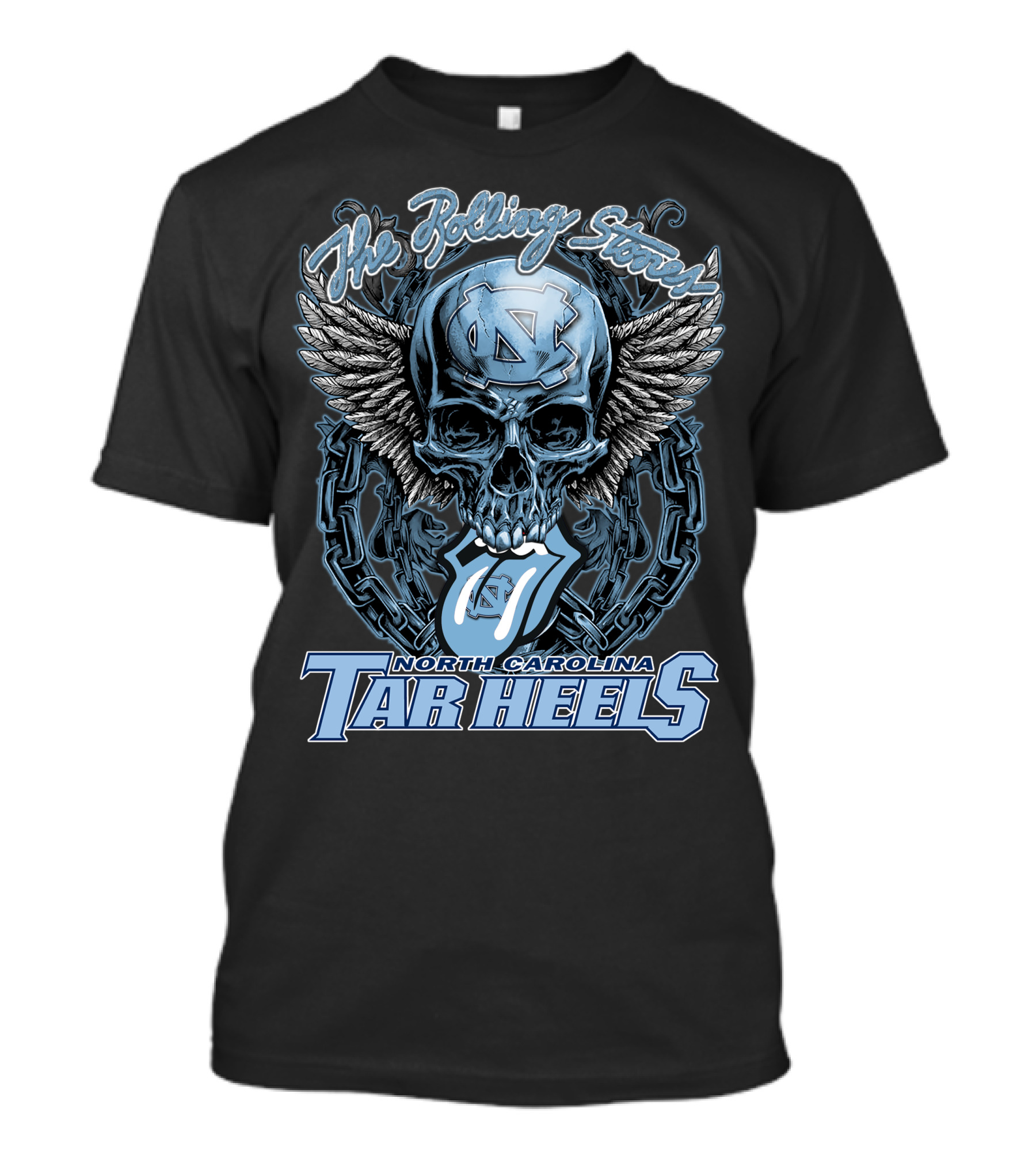 The Rolling Stones North Carolina Tar Heels Skull With Wings And Chain T-Shirt