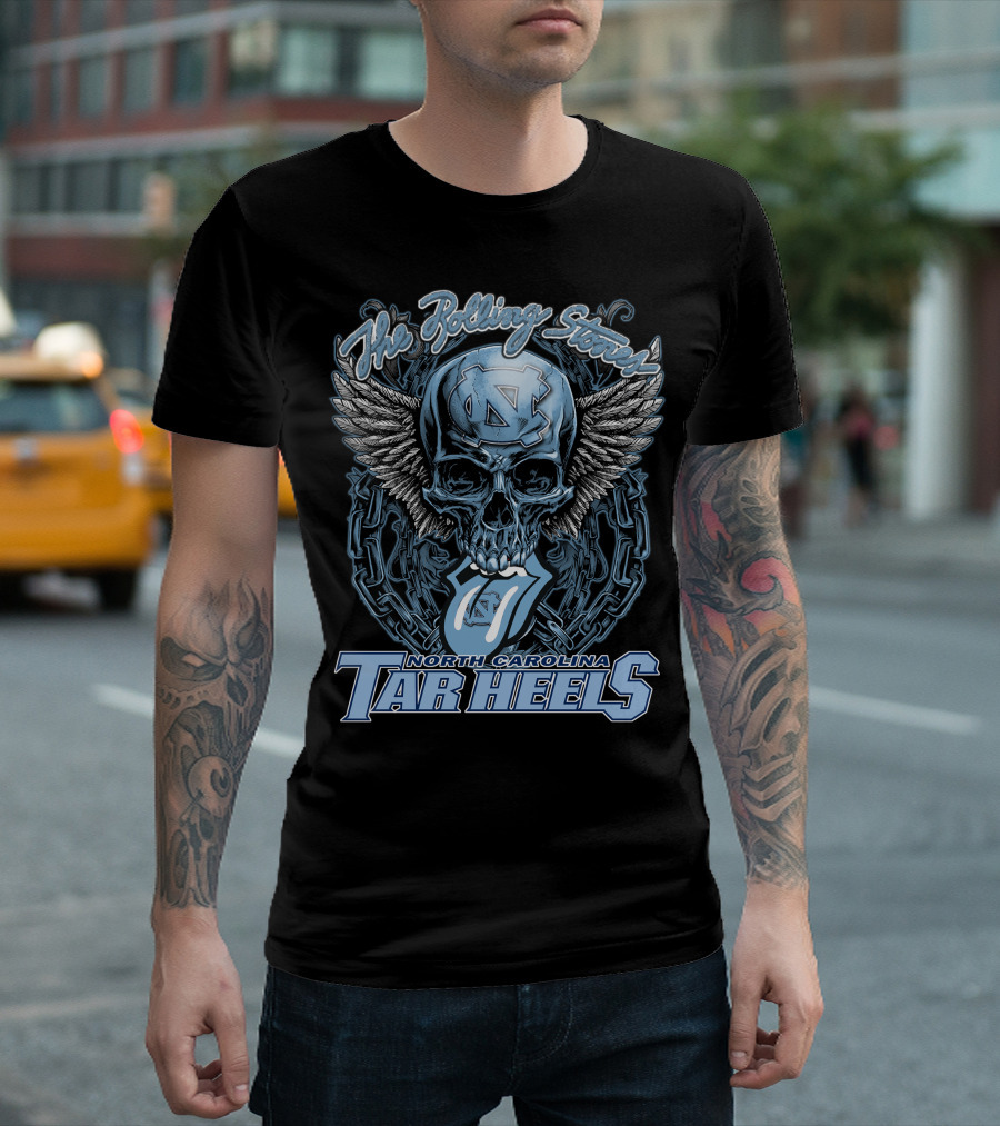 The Rolling Stones North Carolina Tar Heels Skull With Wings And Chain T-Shirt