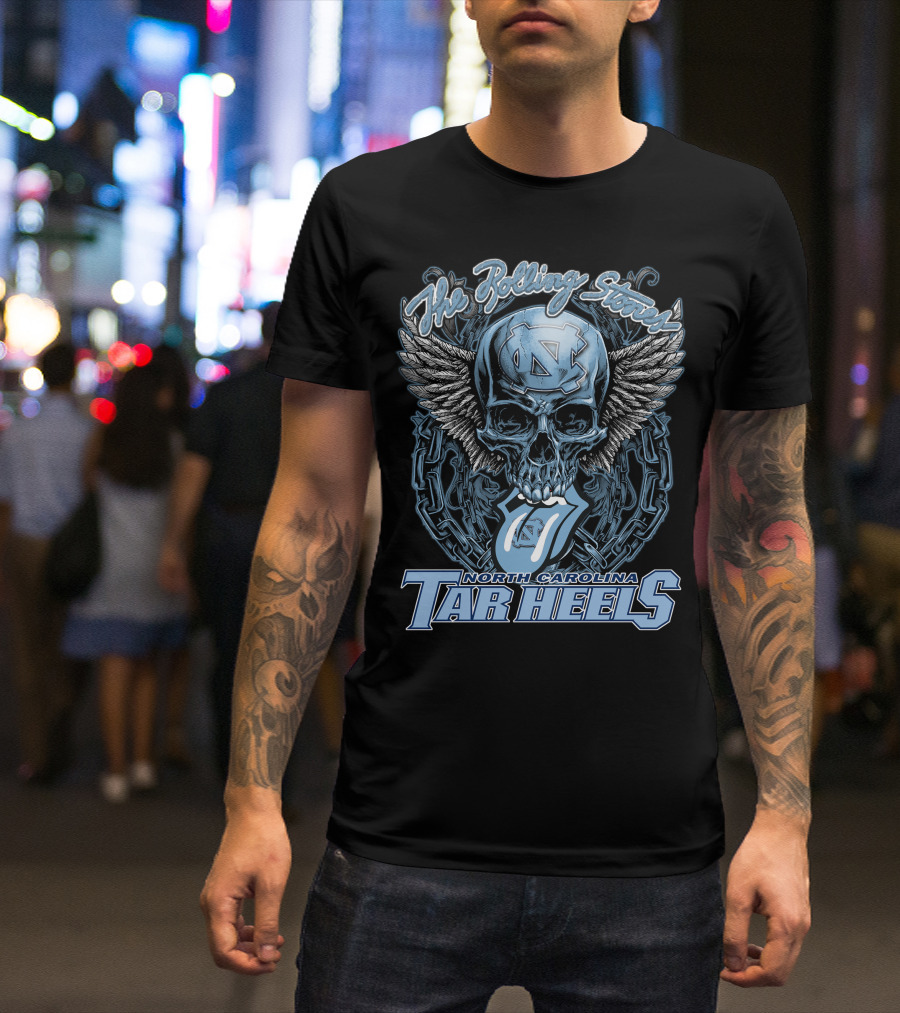 The Rolling Stones North Carolina Tar Heels Skull With Wings And Chain T-Shirt
