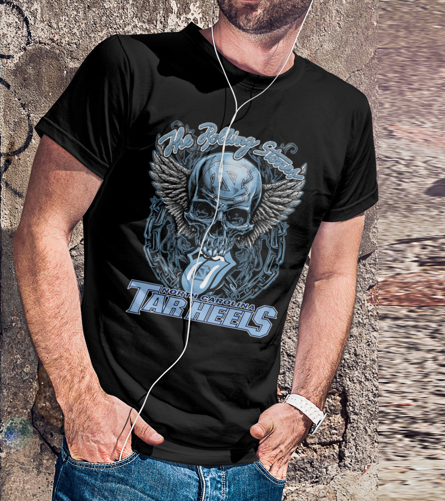 The Rolling Stones North Carolina Tar Heels Skull With Wings And Chain T-Shirt