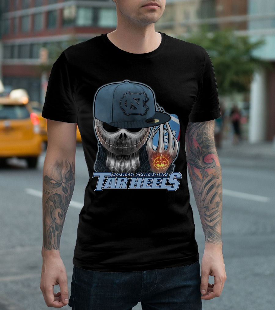 North Carolina Tar Heels Jack Skellington Skull Halloween Fan T-Shirt