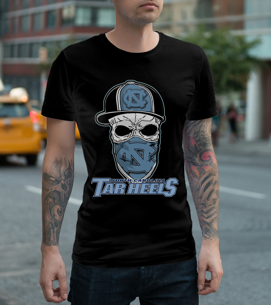 North Carolina Tar Heels Skull Hat T-Shirt