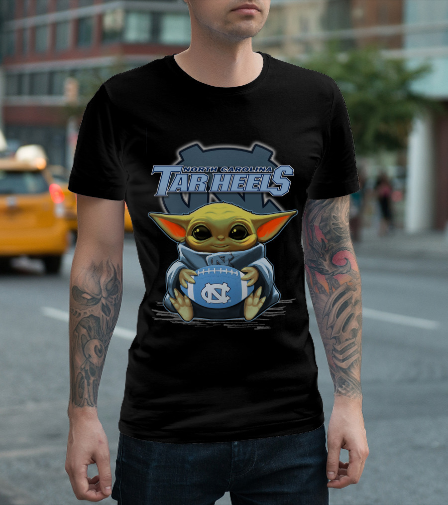 North Carolina Tar Heels Baby Yoda Football T-Shirt