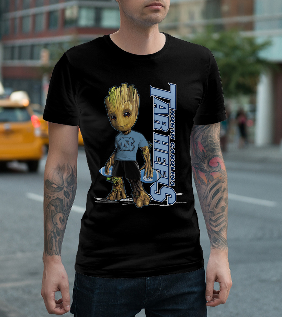 Groot North Carolina Tar Heels Basketball Fan With UNC T-Shirt