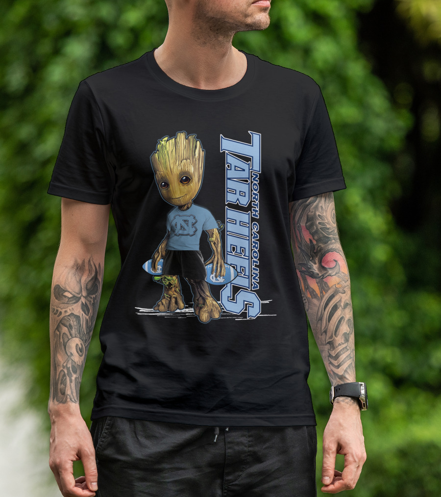 Groot North Carolina Tar Heels Basketball Fan With UNC T-Shirt