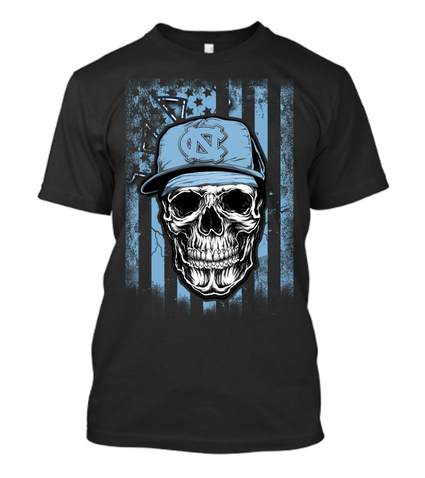 Skull Wearing North Carolina Tar Heels Cap T-Shirt