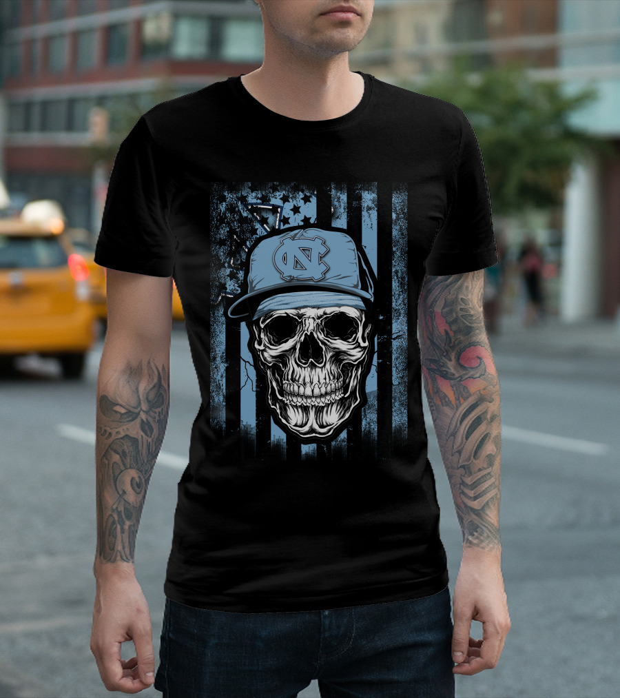 Skull Wearing North Carolina Tar Heels Cap T-Shirt