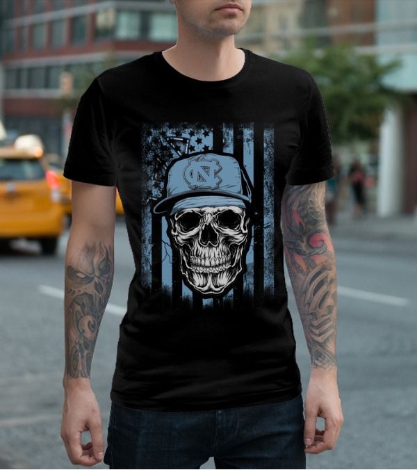 Skull Wearing North Carolina Tar Heels Cap T-Shirt