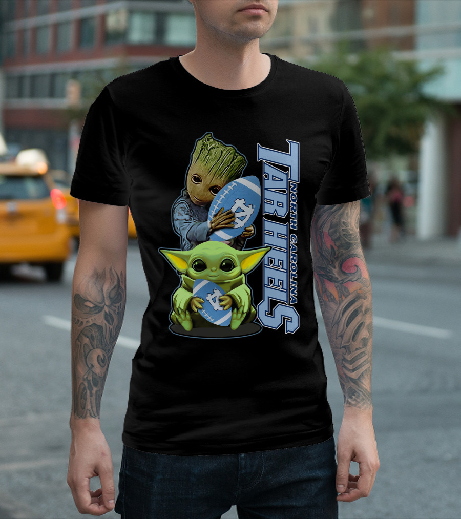 Grzd Baby Alien Groot Holding North Carolina Tar Heels Football T-Shirt