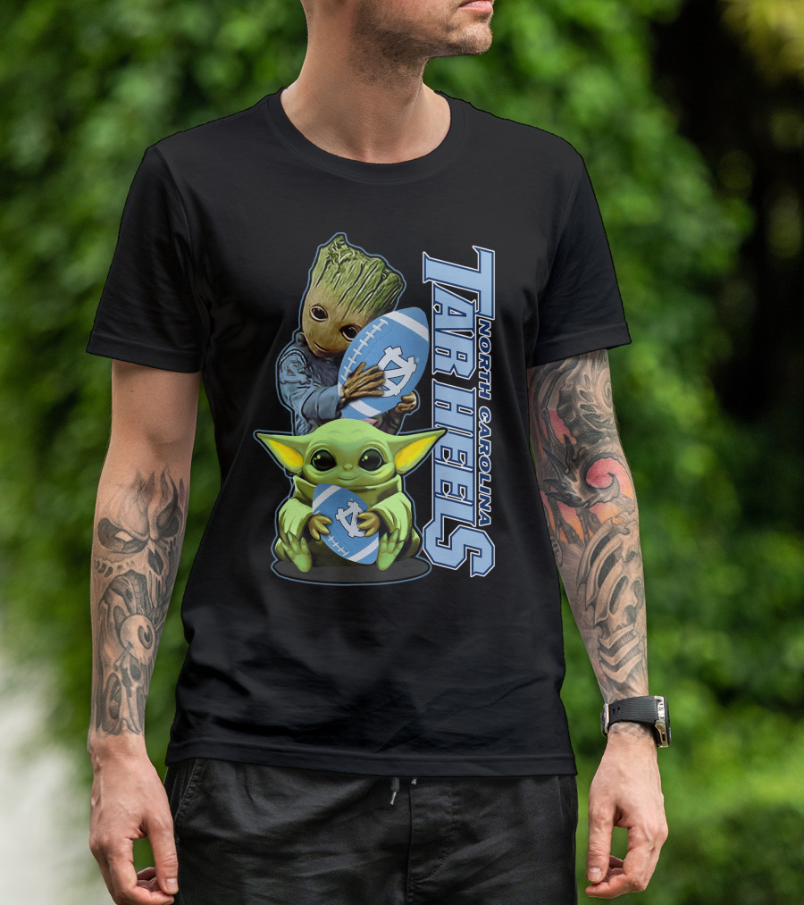 Grzd Baby Alien Groot Holding North Carolina Tar Heels Football T-Shirt