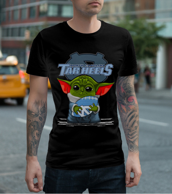 Yoda Holding North Carolina Tar Heels Football With UNC T-Shirt
