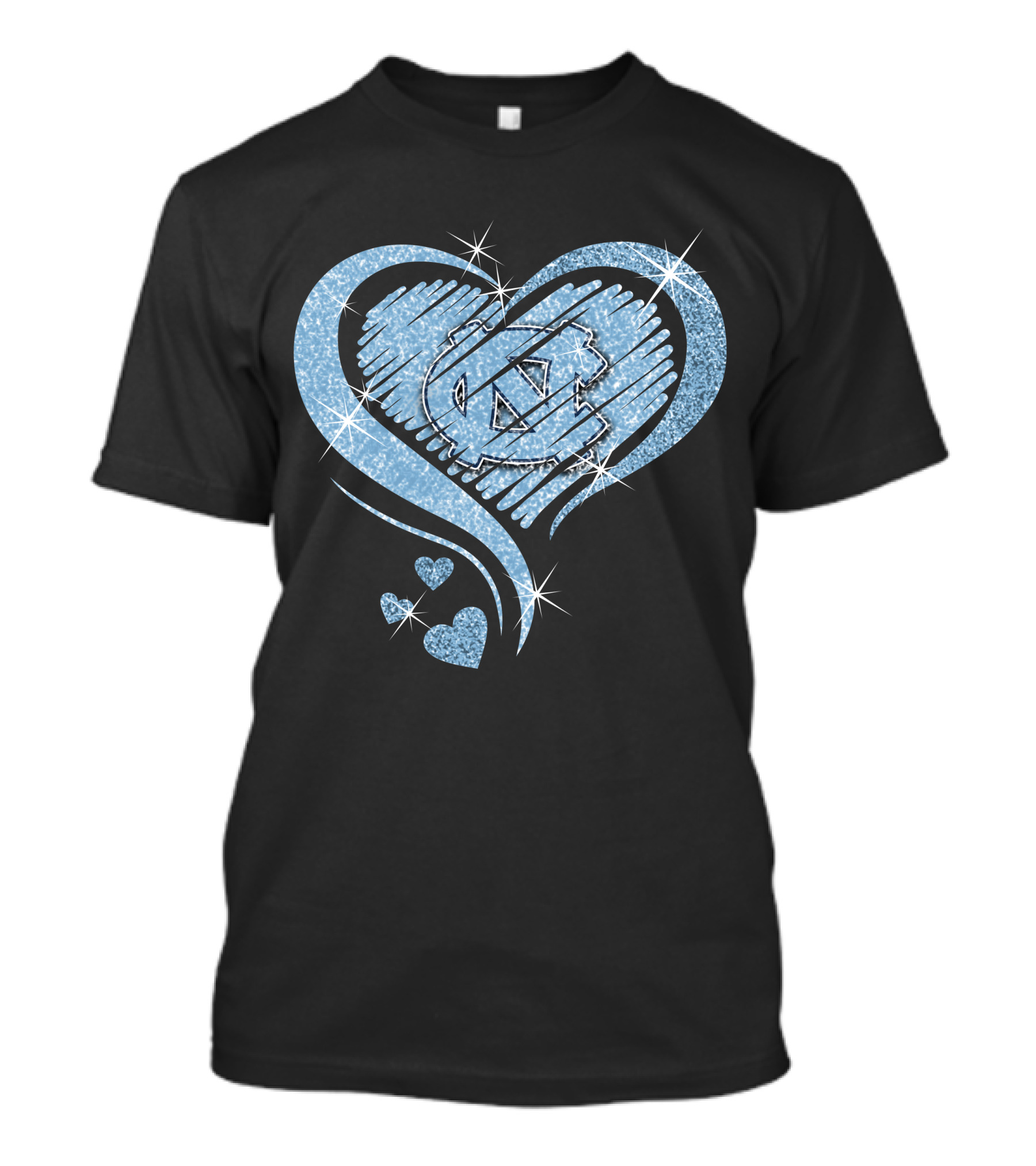 Heart Diamond UNC Tar Heels Logo Sparkle T-Shirt