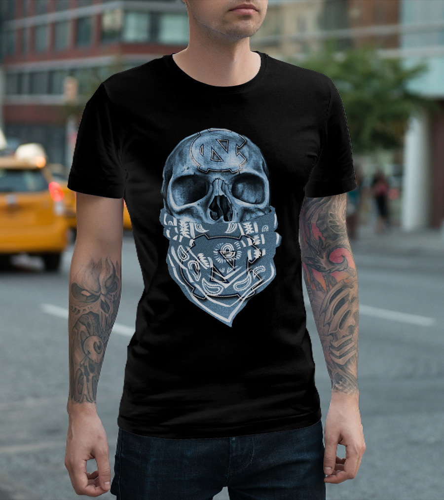 North Carolina Tar Heels Skull Bandana T-Shirt