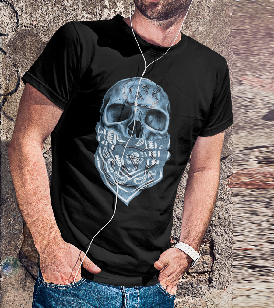 North Carolina Tar Heels Skull Bandana T-Shirt