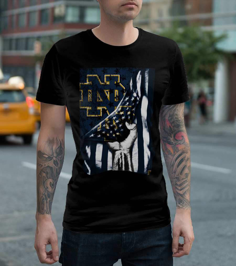 Notre Dame Fighting Irish ND Logo with American Flag Background T-Shirt