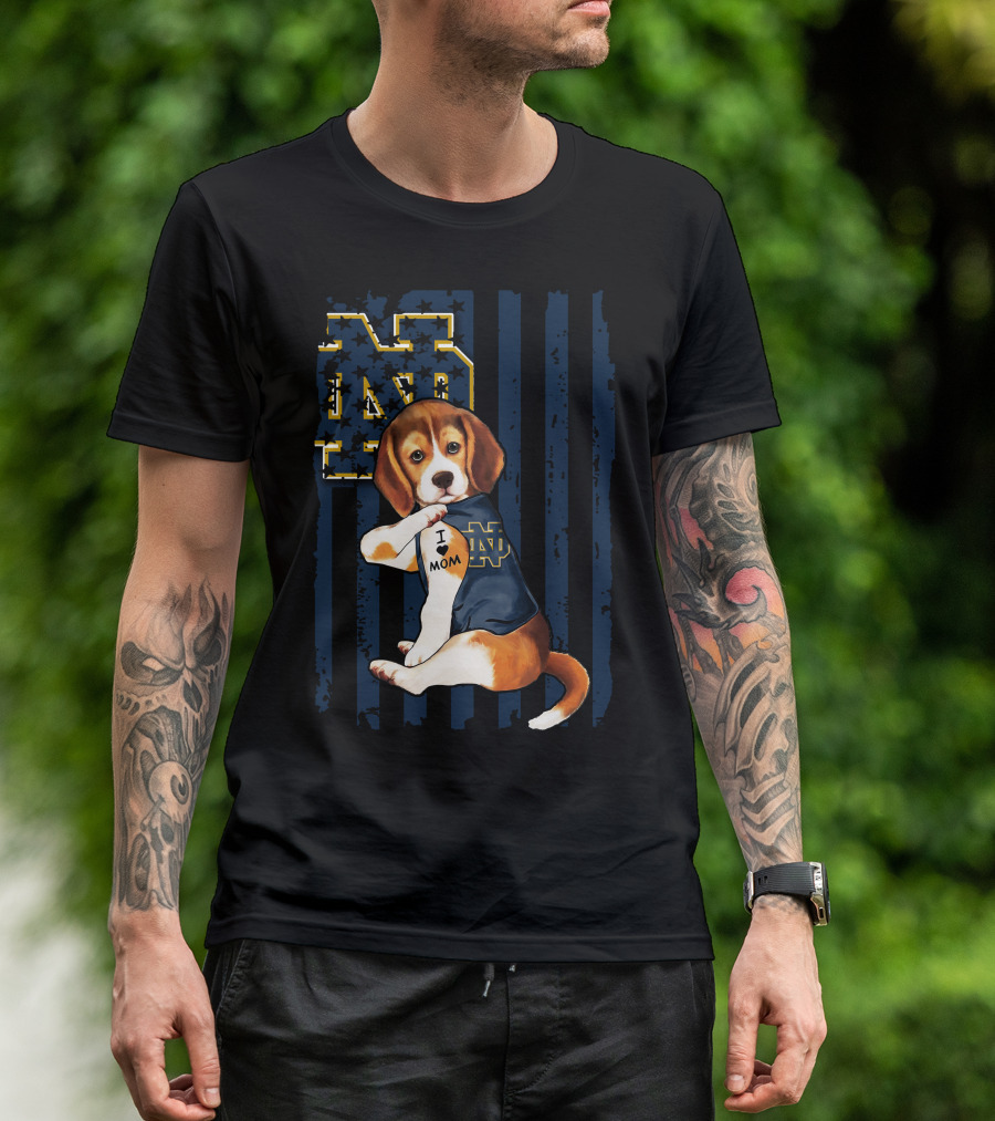 Beagle I Love Mom Notre Dame ND Irish T-Shirt