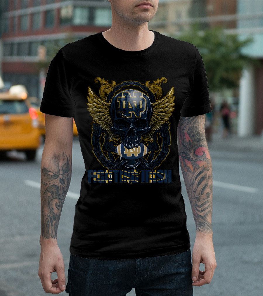 ND Skull Wings Chain Football Fighting Irish T-Shirt