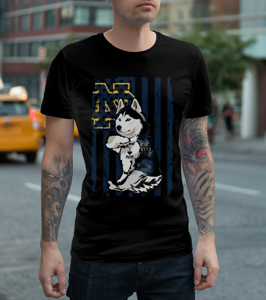 Notre Dame Fighting Irish Siberian Husky I Love Mom T-Shirt