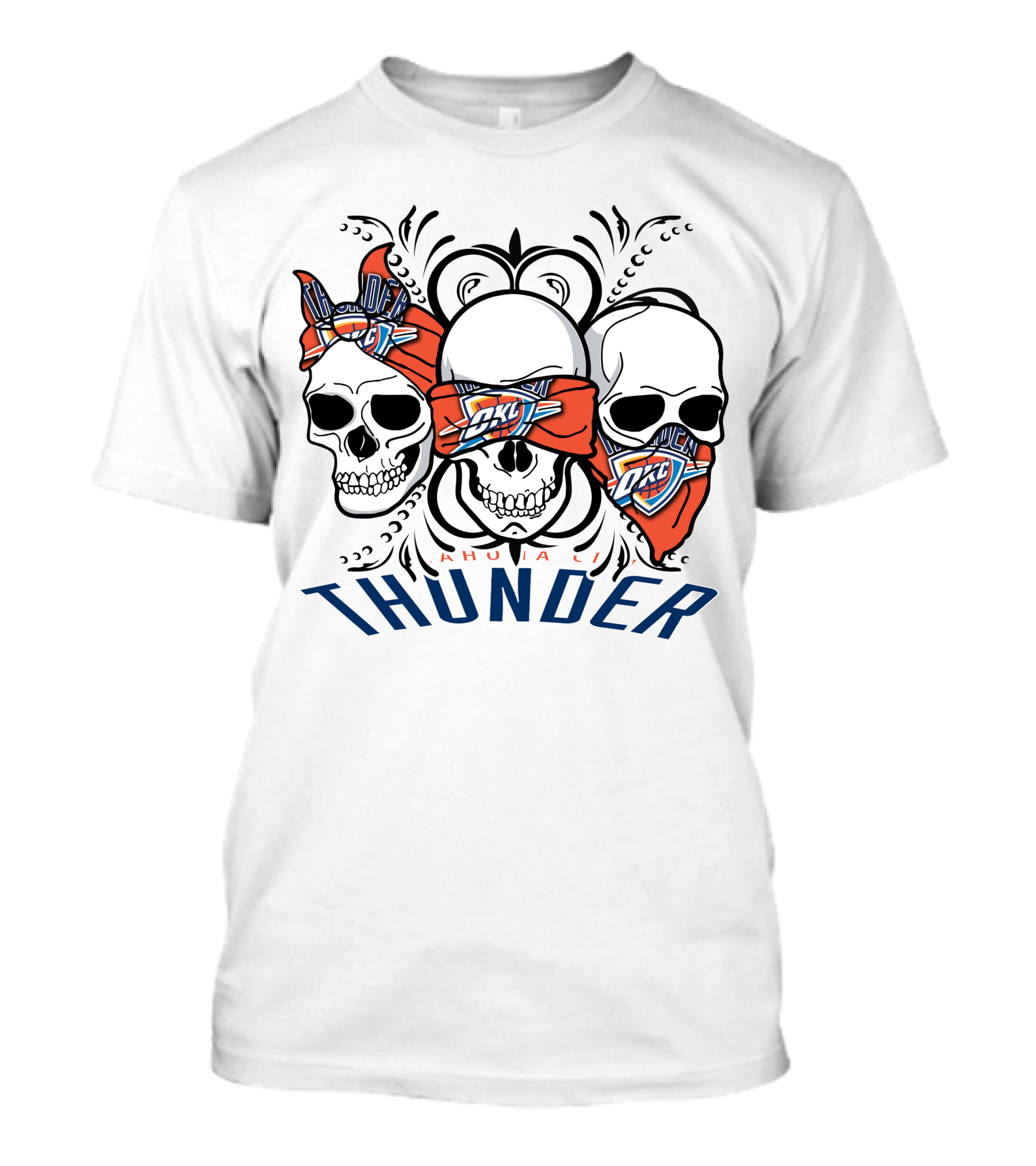 Oklahoma City Thunder Three Skull Bandana OKC T-Shirt